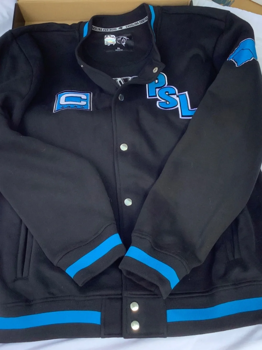 Carolina Panthers Flannel Jacket, Size XL, Black/Blue/Silver